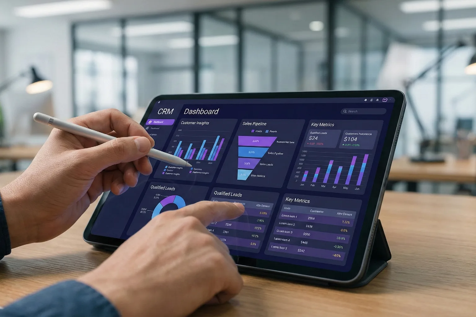 cmr e vendas tablet com dashboard
